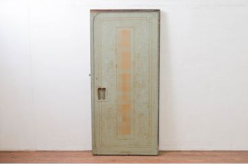 ビンテージ建具　ペイント仕上げ限定　古い銀行のレトロな鉄扉1枚(玄関戸、ドア、ヴィンテージ)(R-080894)