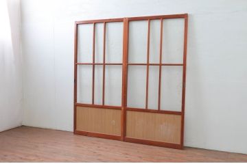 ビンテージ建具　レトロな空間を演出するガラス戸2枚セット(引き戸、ヴィンテージ)(R-080899)