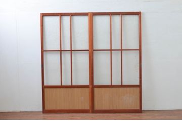 ビンテージ建具　レトロな空間を演出するガラス戸2枚セット(引き戸、ヴィンテージ)(R-080899)