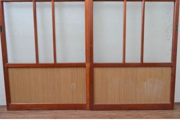 ビンテージ建具　レトロな空間を演出するガラス戸2枚セット(引き戸、ヴィンテージ)(R-080899)