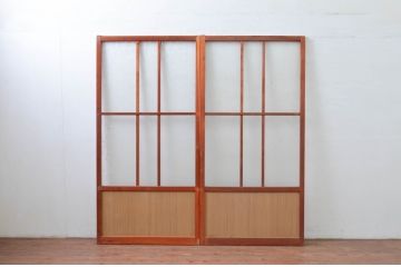 ビンテージ建具　レトロな空間を演出するガラス戸2枚セット(引き戸、ヴィンテージ)(R-080899)