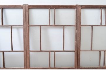 アンティーク建具　大正ロマン　古い木味が魅力的なガラス戸4枚セット(引き戸)(R-080908)