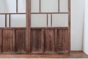 アンティーク建具　大正ロマン　古い木味が魅力的なガラス戸4枚セット(引き戸)(R-080908)