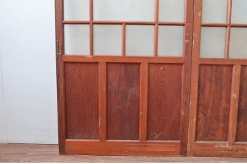アンティーク建具　大正ロマン　温かみのある木味が魅力のガラス戸2枚セット(引き戸)(R-080911)