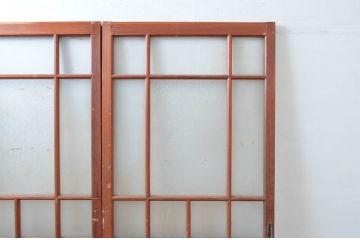 アンティーク建具　大正ロマン　温かみのある木味が魅力のガラス戸2枚セット(引き戸)(R-080911)