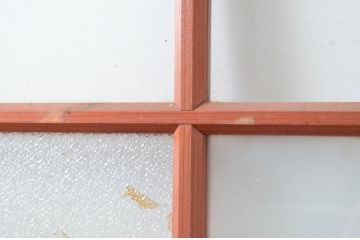 アンティーク建具　大正ロマン　温かみのある木味が魅力のガラス戸2枚セット(引き戸)(R-080911)