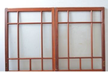 アンティーク建具　大正ロマン　温かみのある木味が魅力のガラス戸2枚セット(引き戸)(R-080911)