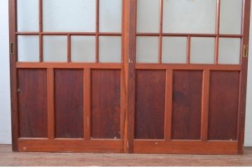 アンティーク建具　大正ロマン　温かみのある木味が魅力のガラス戸2枚セット(引き戸)(R-080911)