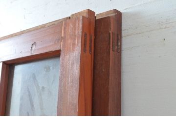 アンティーク建具　大正ロマン　温かみのある木味が魅力のガラス戸2枚セット(引き戸)(R-080911)
