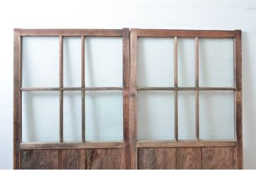 アンティーク建具　古い木味が趣のあるガラス戸2枚(引き戸)(R-08912)