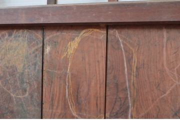 アンティーク建具　古い木味が趣のあるガラス戸2枚(引き戸)(R-08912)