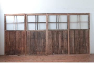 アンティーク建具　素朴な木味が魅力のガラス戸4枚セット(引き戸)(R-080918)