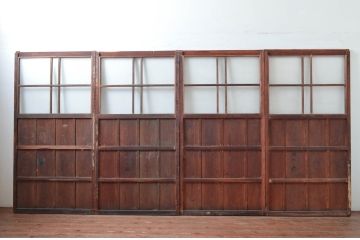 アンティーク建具　素朴な木味が魅力のガラス戸4枚セット(引き戸)(R-080918)
