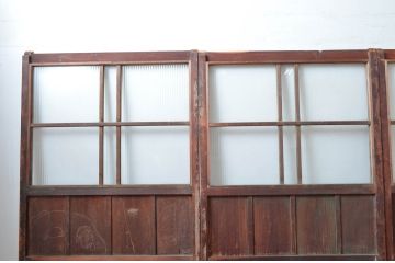 アンティーク建具　素朴な木味が魅力のガラス戸4枚セット(引き戸)(R-080918)