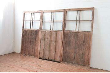アンティーク建具　素朴な木味が魅力のガラス戸3枚セット(引き戸)(R-080919)