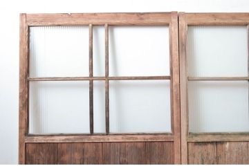 アンティーク建具　素朴な木味が魅力のガラス戸3枚セット(引き戸)(R-080919)