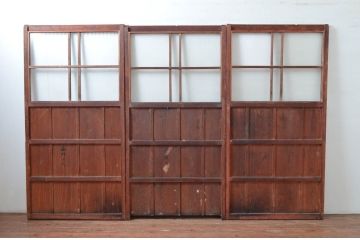 アンティーク建具　素朴な木味が魅力のガラス戸3枚セット(引き戸)(R-080919)