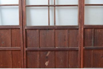 アンティーク建具　素朴な木味が魅力のガラス戸3枚セット(引き戸)(R-080919)