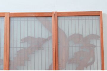 アンティーク建具　松・鶴　縁起物の彫刻が魅力的な片面ガラスの書院戸4枚セット(窓、引き戸、ガラス戸)(R-080924)