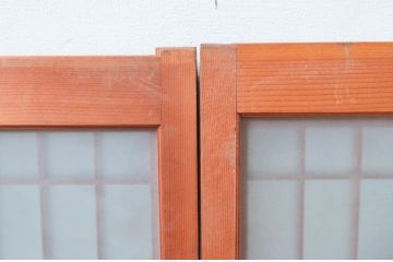 アンティーク建具　松・鶴　縁起物の彫刻が魅力的な片面ガラスの書院戸4枚セット(窓、引き戸、ガラス戸)(R-080924)