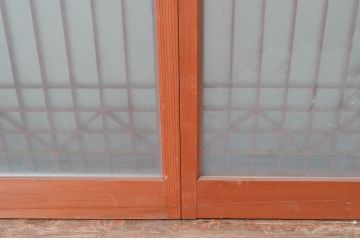 アンティーク建具　松・鶴　縁起物の彫刻が魅力的な片面ガラスの書院戸4枚セット(窓、引き戸、ガラス戸)(R-080924)