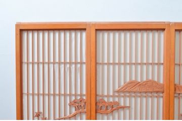 アンティーク建具　大胆かつ繊細な彫刻が美しい障子付き書院戸4枚セット(窓、引き戸、障子戸)(R-080925)