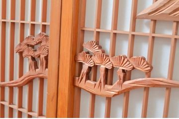 アンティーク建具　大胆かつ繊細な彫刻が美しい障子付き書院戸4枚セット(窓、引き戸、障子戸)(R-080925)