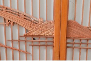 アンティーク建具　大胆かつ繊細な彫刻が美しい障子付き書院戸4枚セット(窓、引き戸、障子戸)(R-080925)
