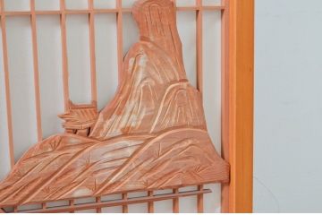 アンティーク建具　大胆かつ繊細な彫刻が美しい障子付き書院戸4枚セット(窓、引き戸、障子戸)(R-080925)
