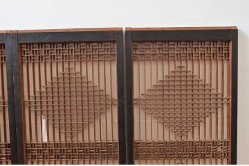 アンティーク建具　時代物!!　上作作り!!上質な和の空間を演出する組子入り書院戸4枚セット(引き戸、障子戸、窓)(R-080926)