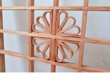 アンティーク建具　花　和の情緒溢れる組子入り障子窓2枚セット(引き戸、障子戸)(R-080927)