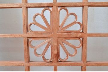 アンティーク建具　花　和の情緒溢れる組子入り障子窓2枚セット(引き戸、障子戸)(R-080927)