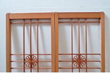 アンティーク建具　花　和の情緒溢れる組子入り障子窓2枚セット(引き戸、障子戸)(R-080927)