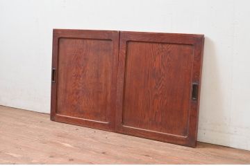 アンティーク建具　欅(ケヤキ)材　タモ材　経年を感じさせる木味が魅力の板戸窓2枚セット(引き戸)(R-080929)