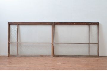 アンティーク建具　レトロな雰囲気が溢れるガラス窓2枚セット(引き戸、ガラス戸)(R-080931)