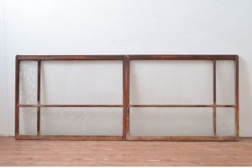 アンティーク建具　レトロな雰囲気が溢れるガラス窓2枚セット(引き戸、ガラス戸)(R-080931)