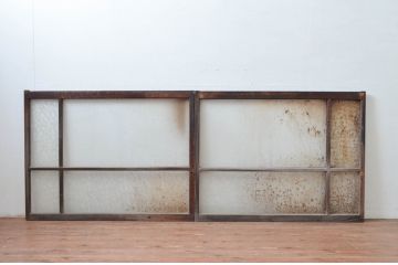 アンティーク建具　レトロな雰囲気が溢れるガラス窓2枚セット(引き戸、ガラス戸)(R-080932)