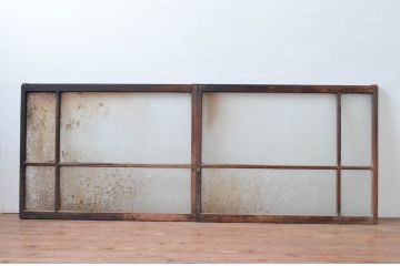 アンティーク建具　レトロな雰囲気が溢れるガラス窓2枚セット(引き戸、ガラス戸)(R-080932)