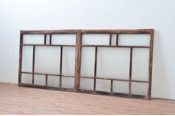 アンティーク建具　レトロな空間作りにおすすめなガラス窓2枚セット(引き戸、ガラス戸)(R-080933)