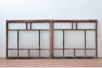 アンティーク建具　レトロな空間作りにおすすめなガラス窓2枚セット(引き戸、ガラス戸)(R-080933)
