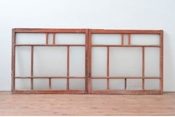 アンティーク建具　レトロな空間作りにおすすめなガラス窓2枚セット(引き戸、ガラス戸)(R-080933)