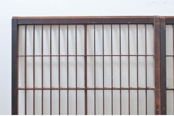 アンティーク建具　レトロな空間を演出する格子入りガラス窓2枚セット(引き戸、ガラス戸、格子戸)(R-080934)