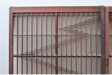 アンティーク建具　和の空間づくりにおすすめな格子入りガラス窓2枚セット(引き戸、ガラス戸、格子戸、組子)(R-080935)