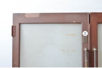 アンティーク建具　レトロな雰囲気漂う親子ドア1対2枚セット (両開きドア、ガラス扉、玄関ドア)(R-080939)