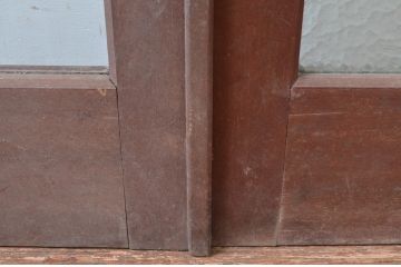 アンティーク建具　レトロな雰囲気漂う親子ドア1対2枚セット (両開きドア、ガラス扉、玄関ドア)(R-080939)