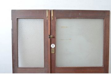 アンティーク建具　レトロな雰囲気漂う親子ドア1対2枚セット (両開きドア、ガラス扉、玄関ドア)(R-080939)