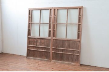 アンティーク建具　上手物!!　凝ったデザインの背の高いガラス窓2枚セット(ガラス戸、引き戸)(R-080941)