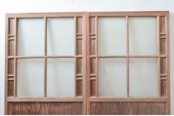 アンティーク建具　上手物!!　凝ったデザインの背の高いガラス窓2枚セット(ガラス戸、引き戸)(R-080941)