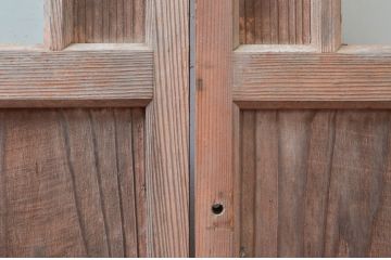 アンティーク建具　上手物!!　凝ったデザインの背の高いガラス窓2枚セット(ガラス戸、引き戸)(R-080941)