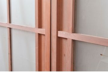 アンティーク建具　上手物!!　凝ったデザインの背の高いガラス窓2枚セット(ガラス戸、引き戸)(R-080941)